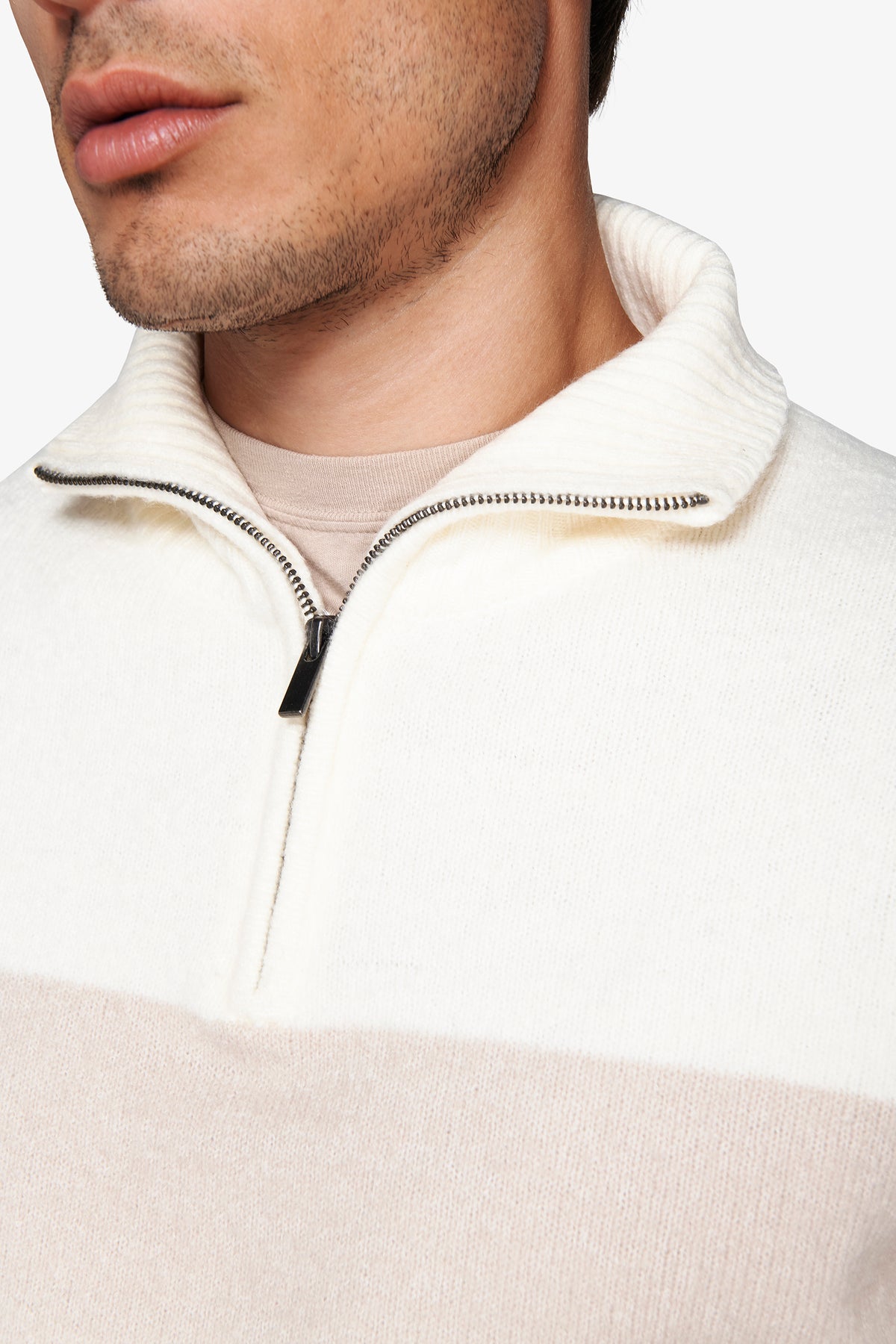 Maglia half zip color block panna