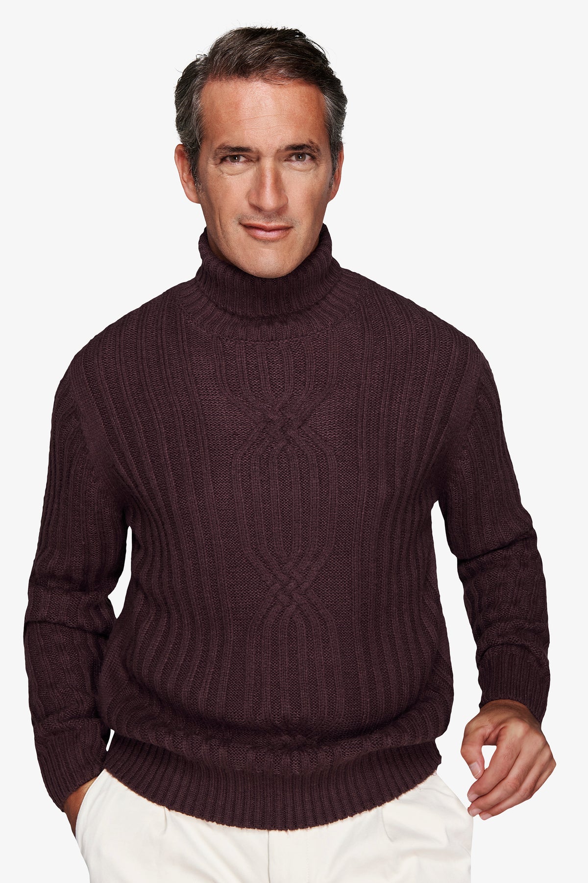 Maglia dolcevita a coste bordeaux