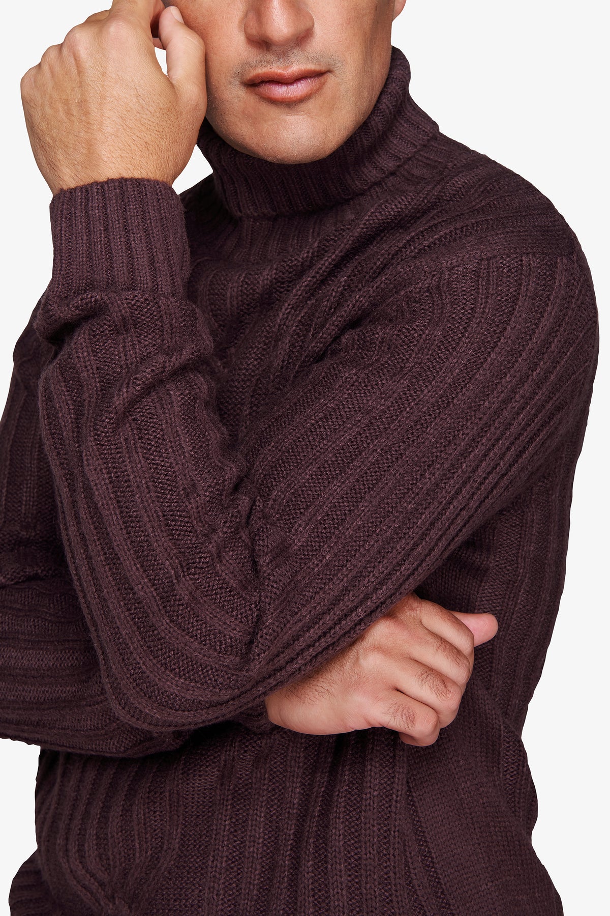 Maglia dolcevita a coste bordeaux