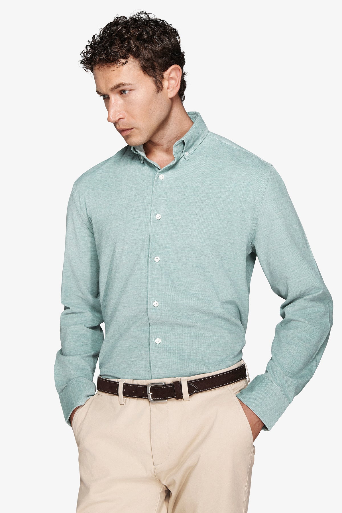 Camicia in velluto millerighe verde acqua