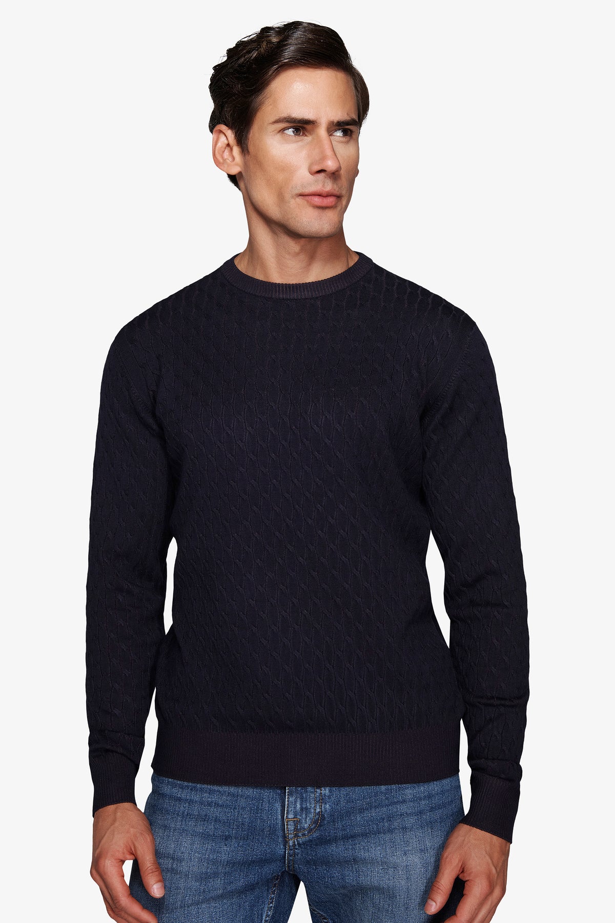 Maglia girocollo treccia blu