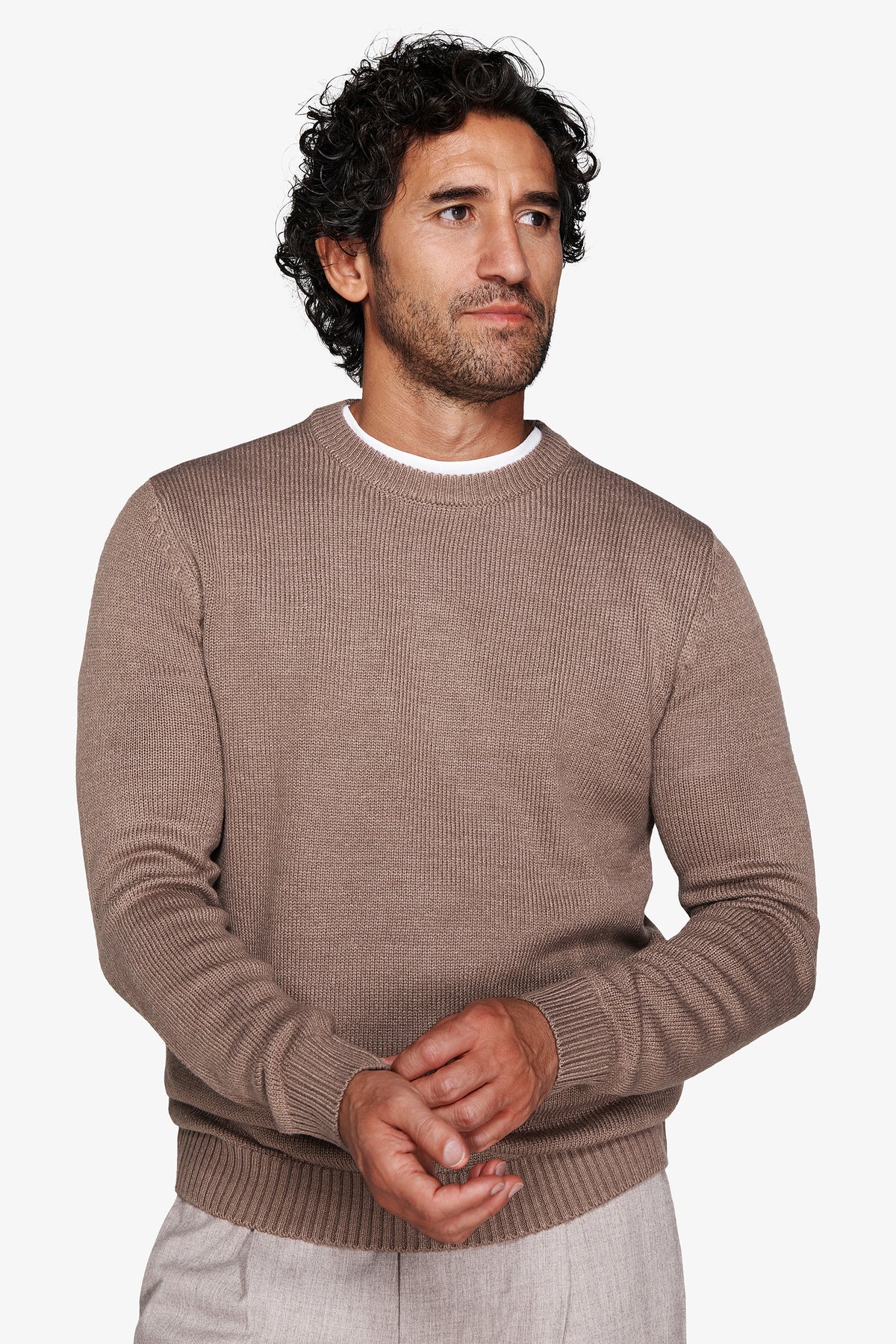 Maglia girocollo effetto lambswool tortora